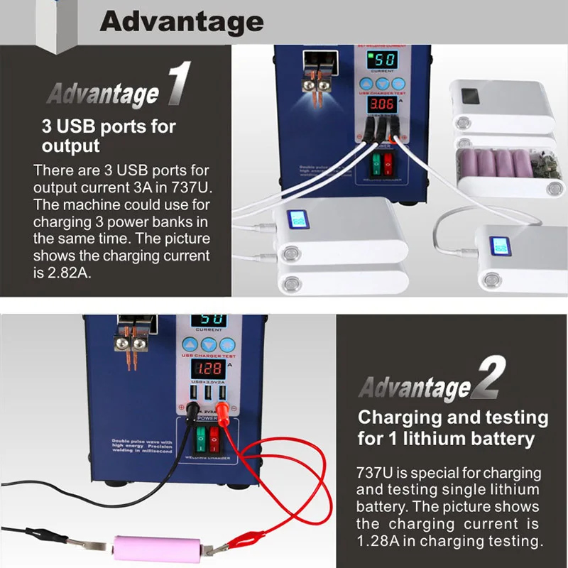 SUNKKO 737U Üteg Ízesít vmivel Hegesztő 2.8kw ledes ligh Pulzus Ízesít vmivel hegesztő gépi USB töltés Vizsgálat folyamata számára 18650 Üteg Hegeszt