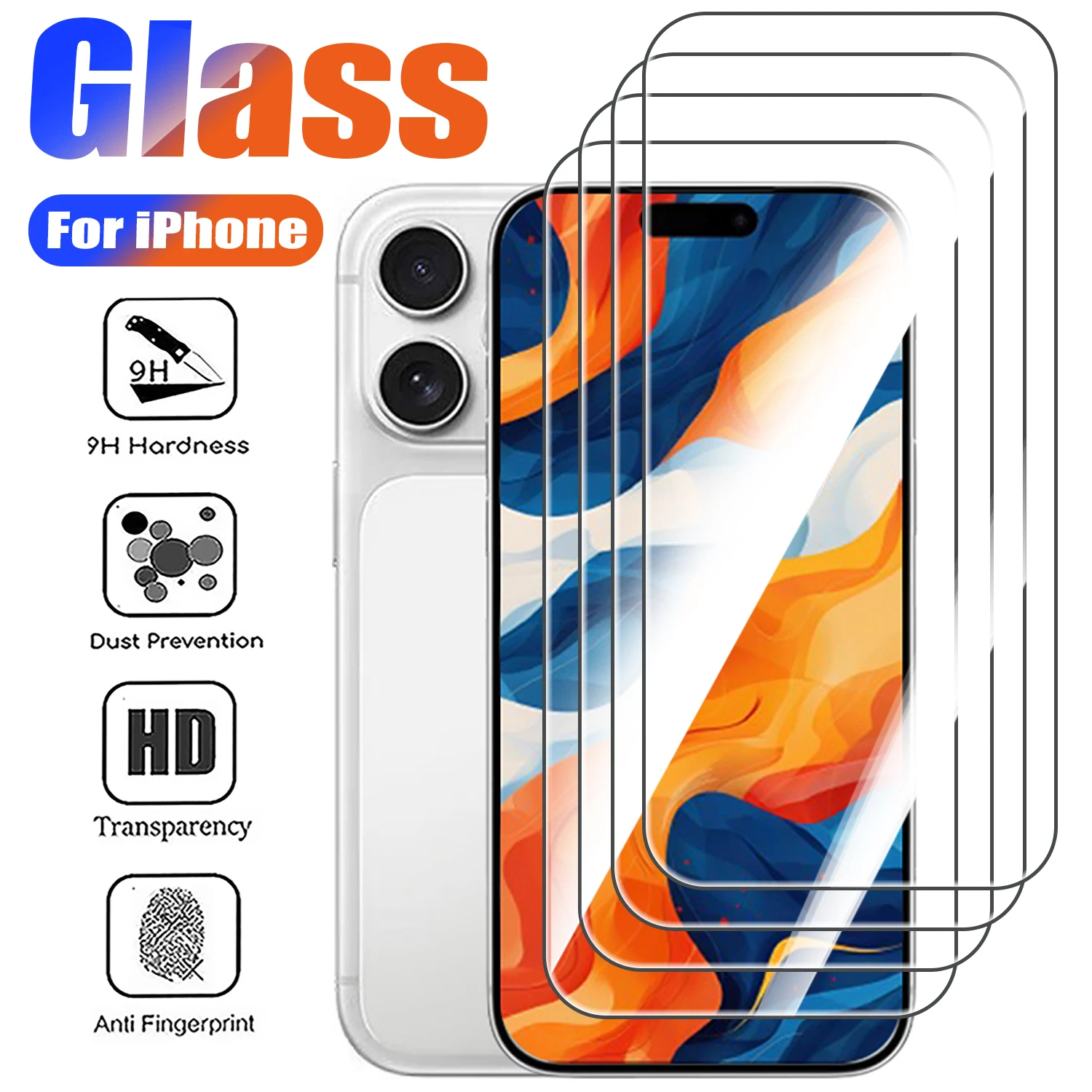 

1-4 шт. закаленное стекло для iPhone 11 12 13 14 15 16 17 Pro Max 17 Защитная пленка для воздушного экрана на iPhone 16 Plus 12 13 mini Glass