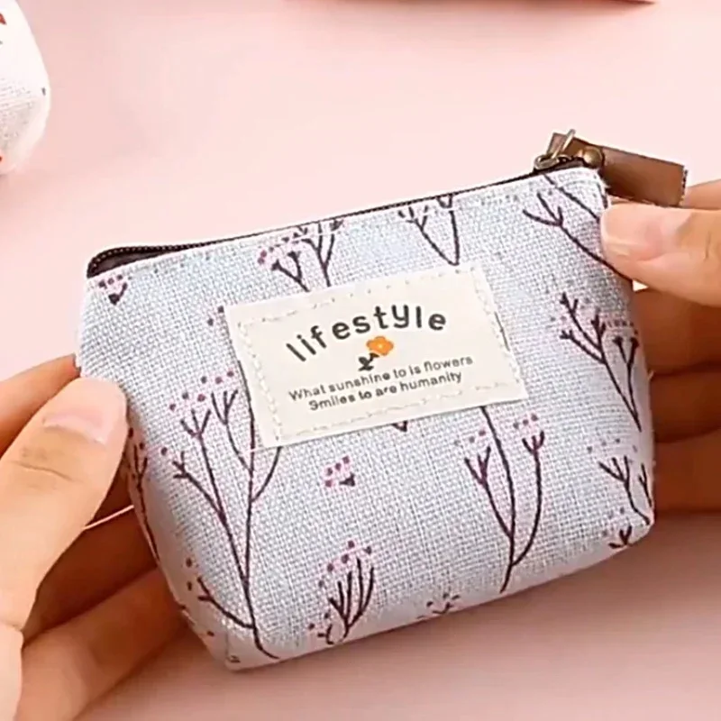 Mode Blumenmuster Geldbörsen Kleine Frische Leinwand Münze Brieftasche Dame Mädchen Kopfhörer Münze Schlüssel Geld Lagerung Tasche Mäppchen – Detail 4