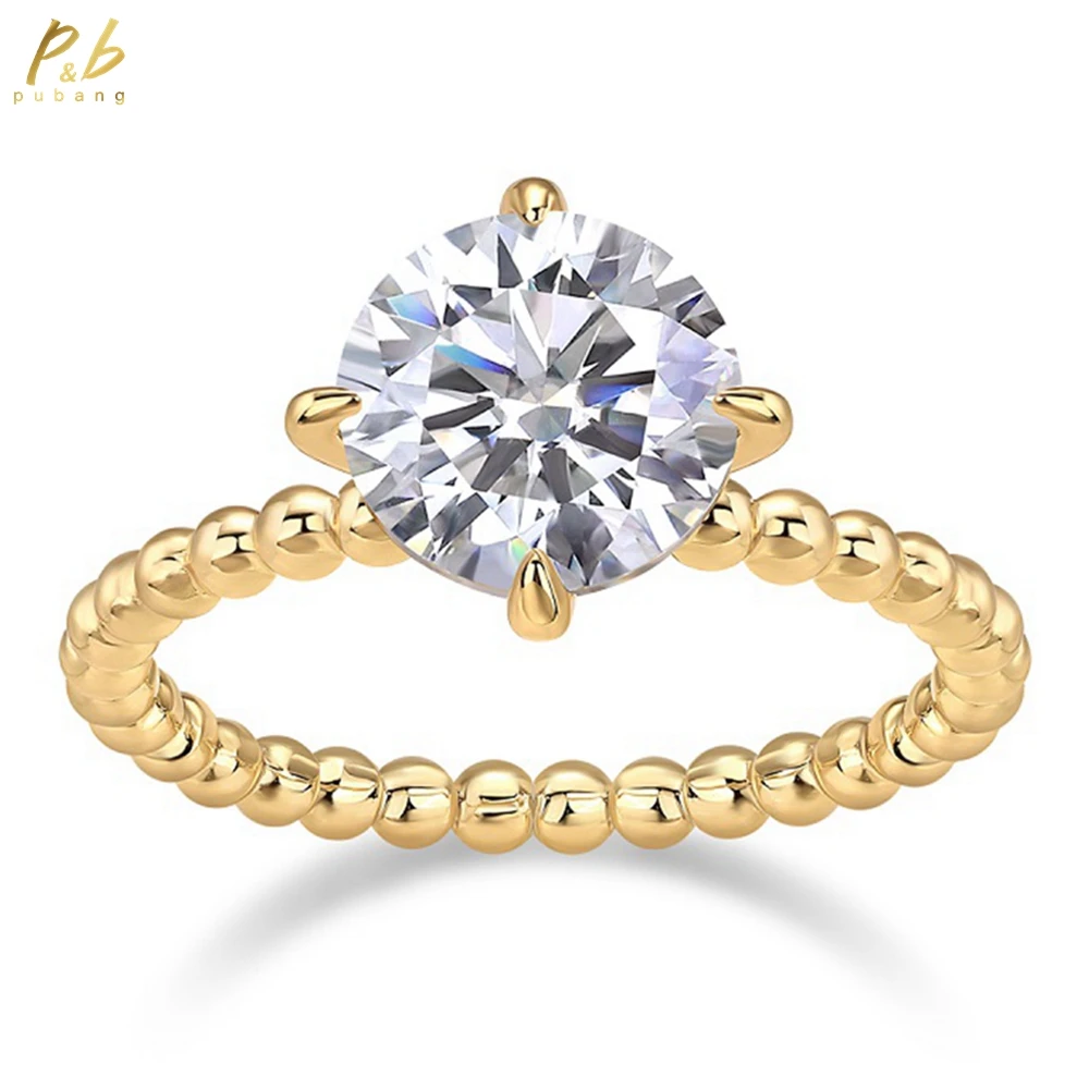 

PuBang Fine Jewelry Стерлинговое Серебро 925 пробы 3EX VVS1 D Круглая огранка 9 мм 3 CT Настоящее обручальное кольцо с муассанитом и бриллиантами для женщин