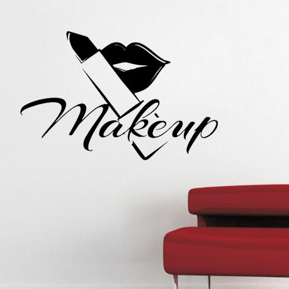 Makeup Lips Lipstick Wall Sticker Beauty Salon Shop Vinyl Wall Decals Art Mural Removable Living Room Bedroom Decoration Poster