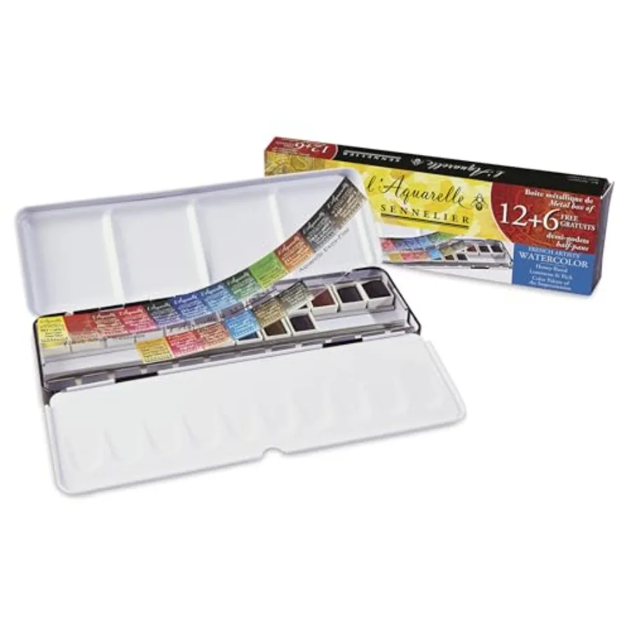 

French Artists' Watercolors - Set of 12 Plus 6 Free Metal Case Half Pans