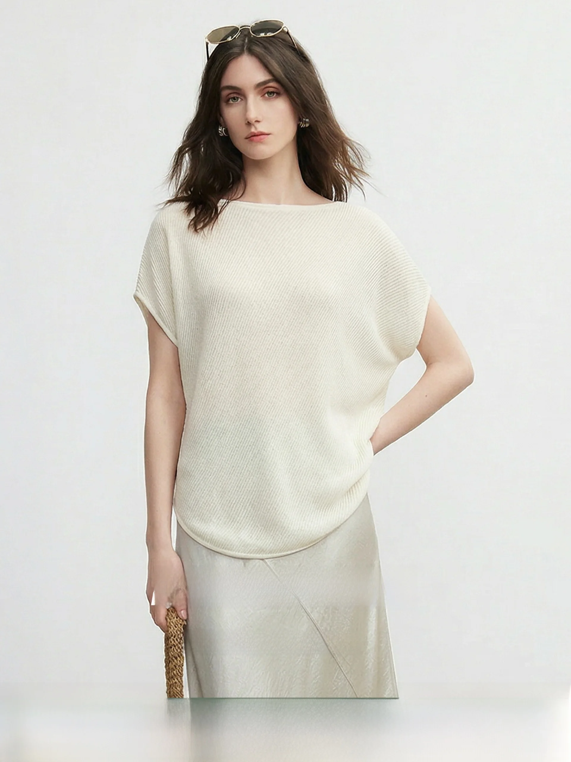 

Miiine Linen Short Sleeve T-Shirt Knitted Breathable Paper Doll Design Casual Loose Fit round Neck Top for Women