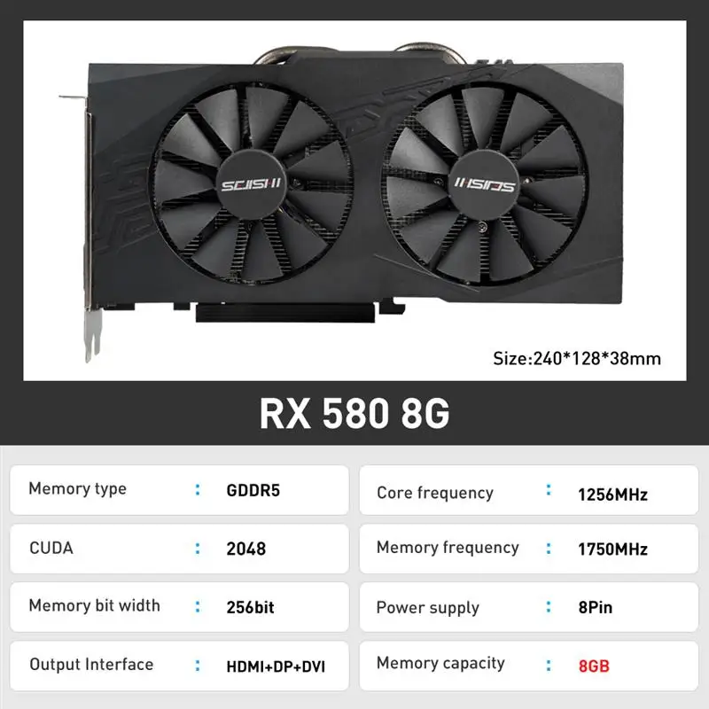 New! RX 580 8G 256Bit 2048SP GDDR5 AMD GPU RTX 3060 2060 Graphics Cards RX580 Video Card Radeon Mining Gaming Card placa de