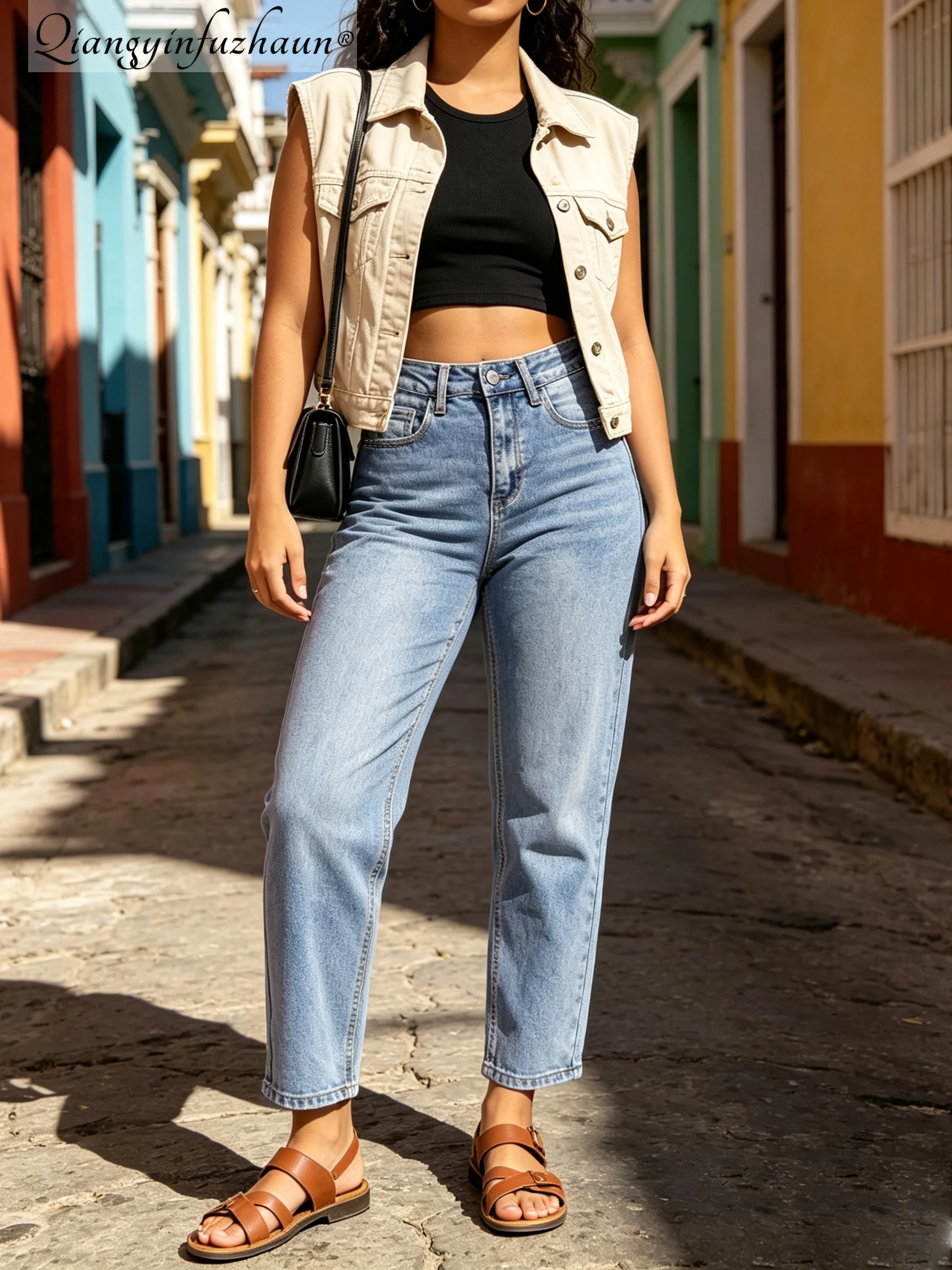 Relaxed fit washed cone-shaped pants for petite women, versatile for all occasions, enhances height and conceals fat, suitable f