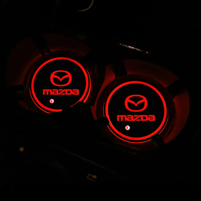 2pcs Car Water Cup Bottle Lamp Auto Holder Mat Pad Luminous Coaster For Mazda 3 Bk 6 Gh CX-5 CX30 MX-5 2 5 CX-3 GJ GL CX-8 MS