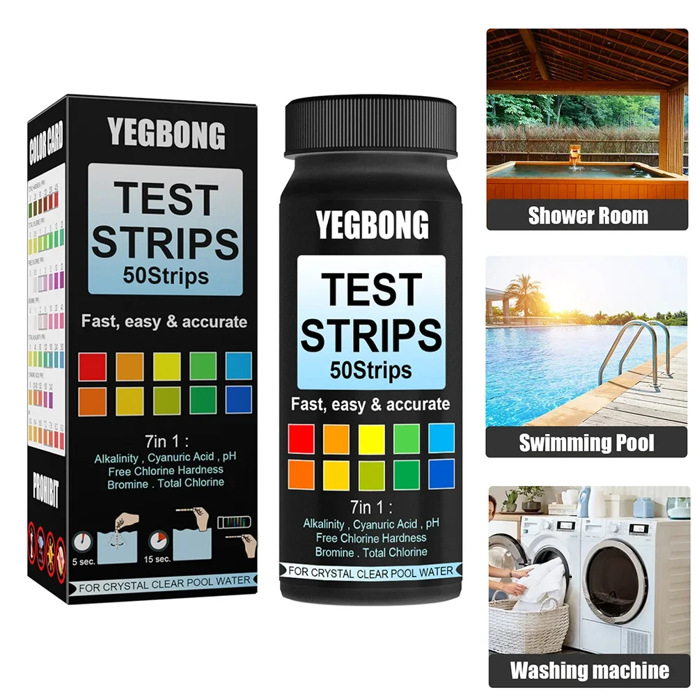 1 Bottle 50pcs 7 In 1 Water Test Strips Pool PH Test Paper Swimming Pool SPA Testing Strips For 7 Parameters Nitrate