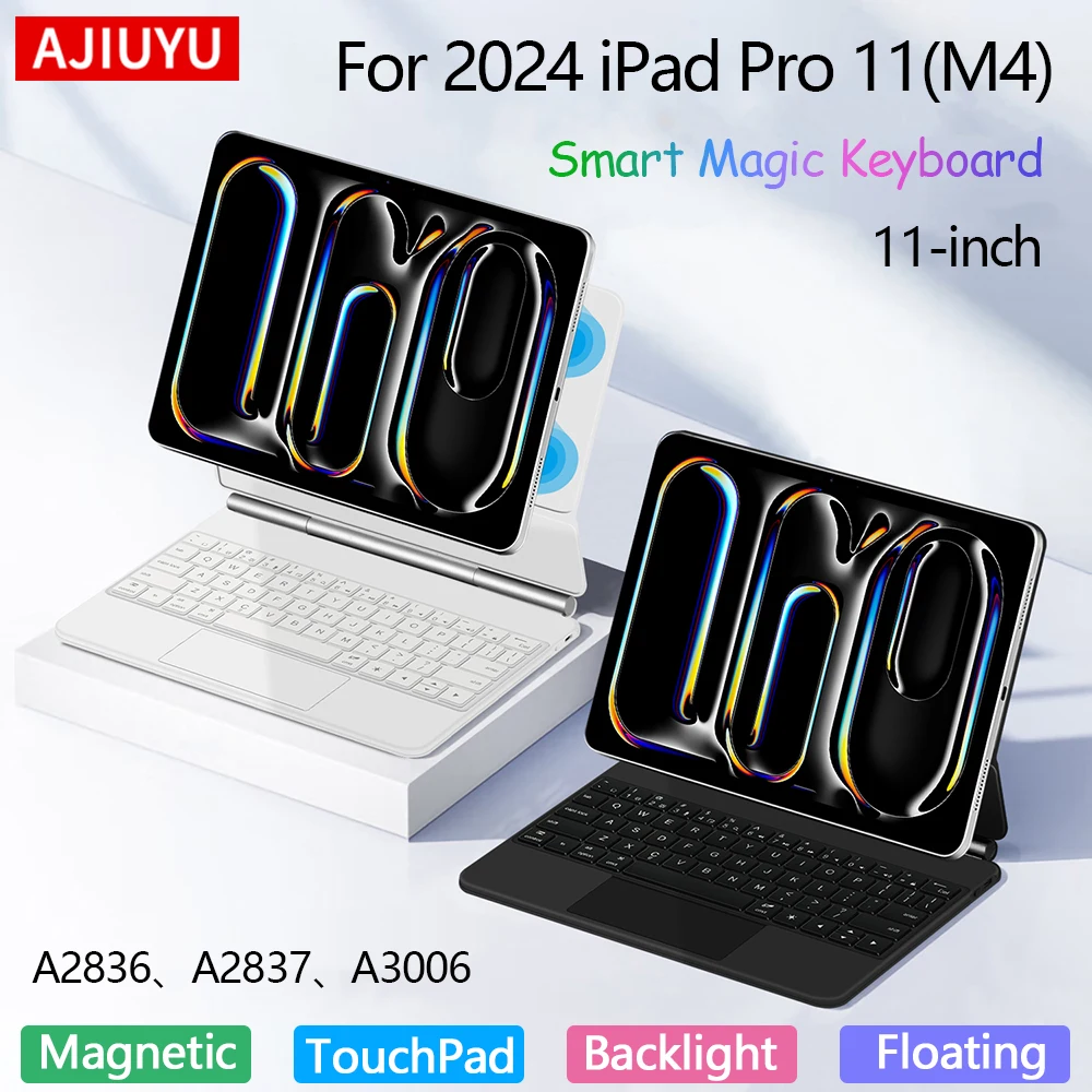 AJIUYU Magic Keyboard Folio For iPad Pro 11 inch (M4) 2024 A2836 A2837 Smart Magnetic Case Multi-touch Backlight Keyboard Cover