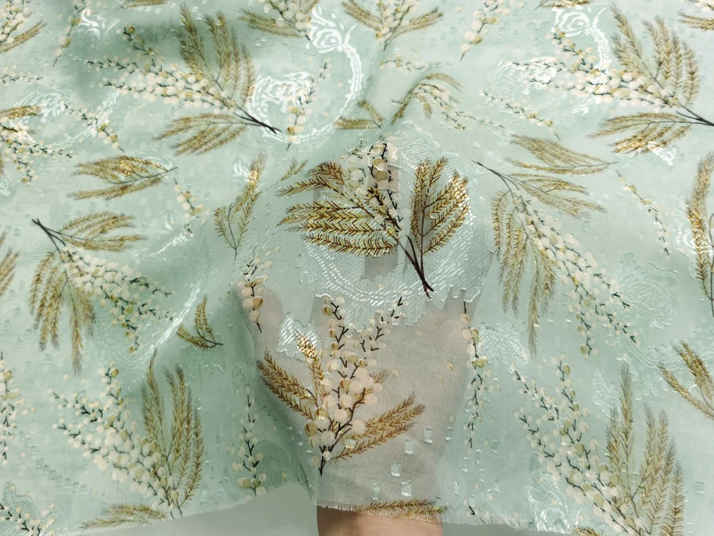 1 meter X 1.48 meter Leaf Jacquard Chiffon Fabric For Wedding Gown