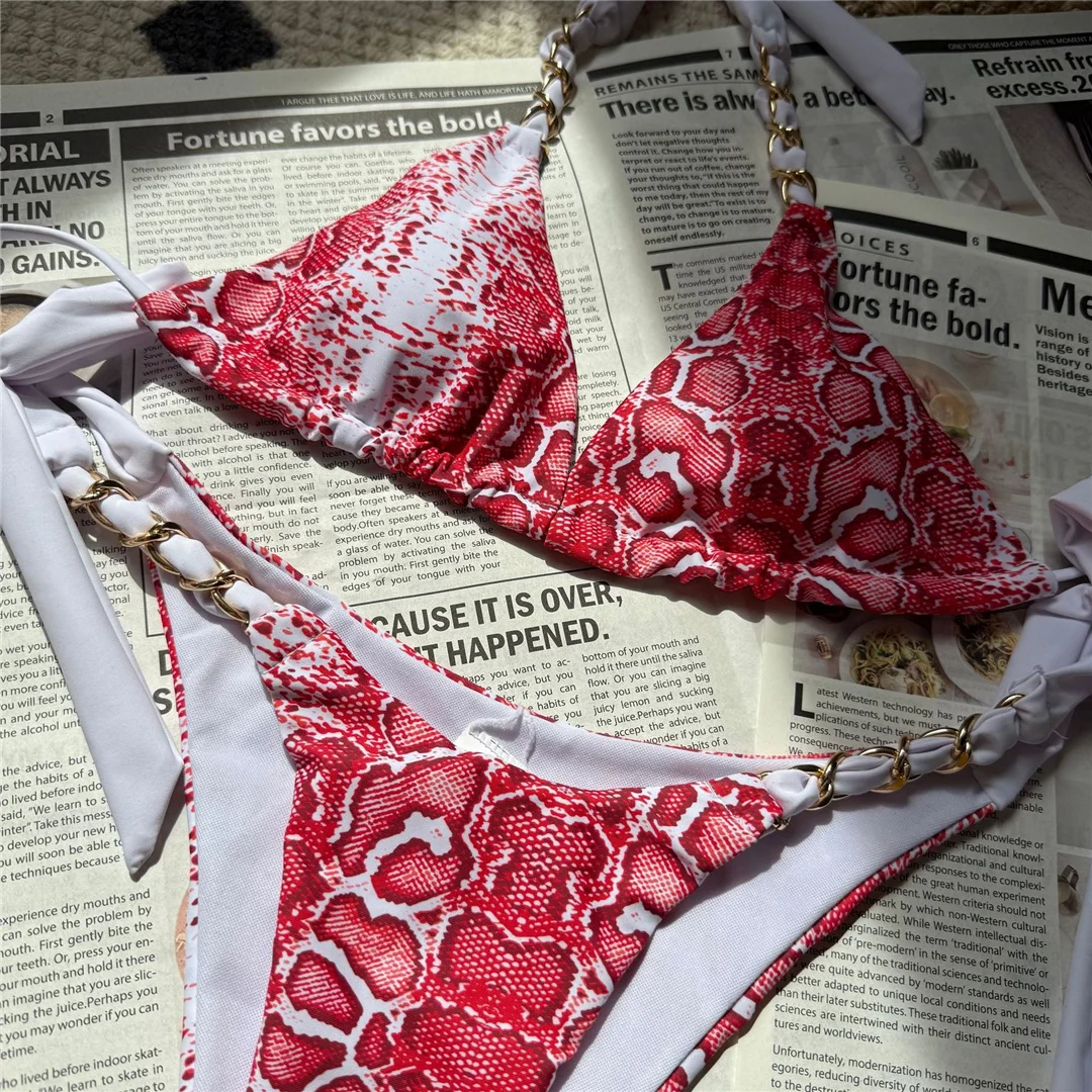 Neuer Bikini mit Schlangenmuster, Halterneck und Trägern, zweiteiliger Badeanzug für Damen, Badebekleidung, Badeanzug, Badebekleidung, Badeanzug V6698 – Detail 15
