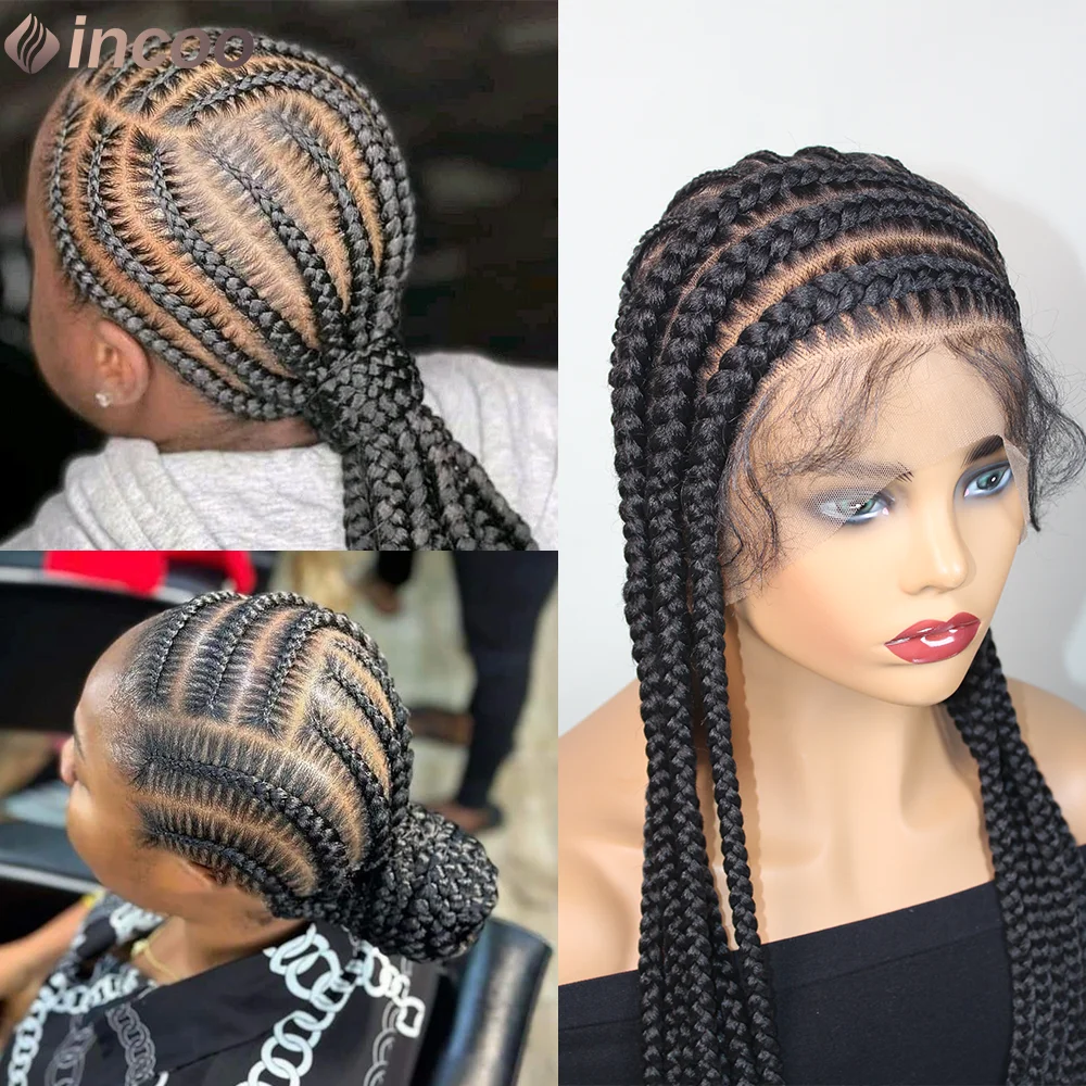 

36 Inch Jumbo Cornrow Box Braided Wigs Synthetic Side Part Full Lace Front Braids Wig for Black Women Knotless Box Braiding Hair