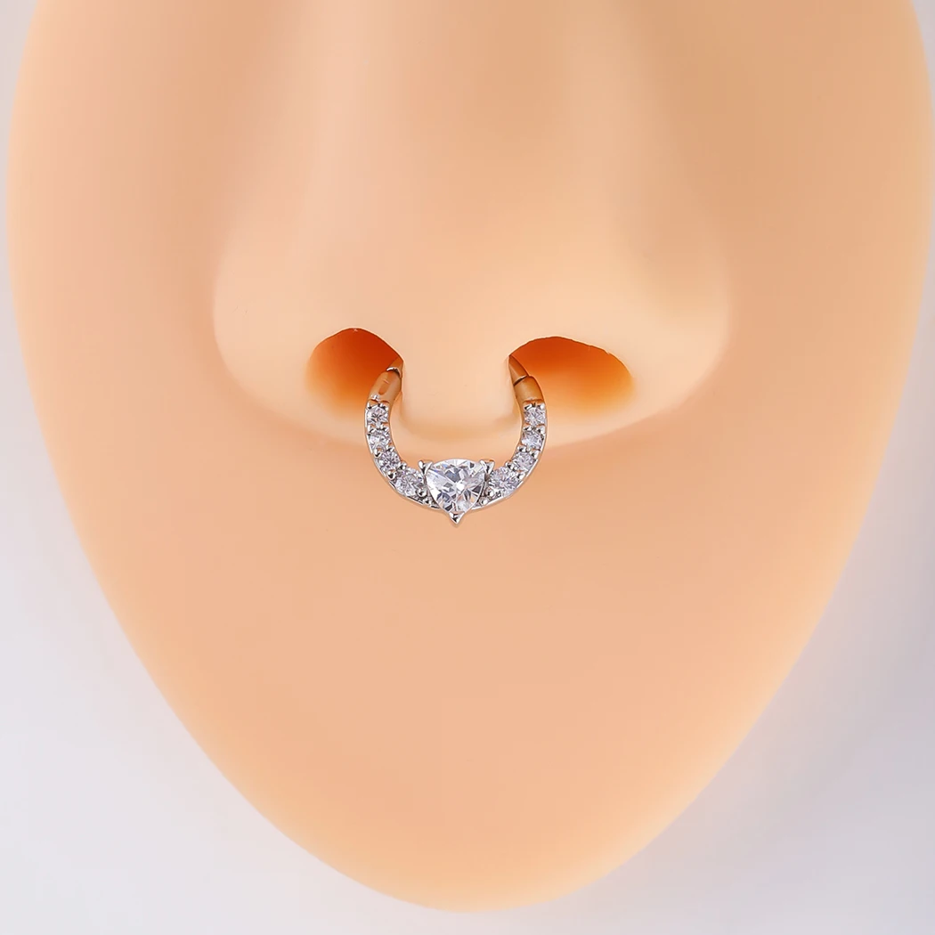 JHJT 16G Nose Ring Surgical Stainless Steel Flower Cubic Zirconia Opal Hinge Segment Nose Piercing Body Jewelry