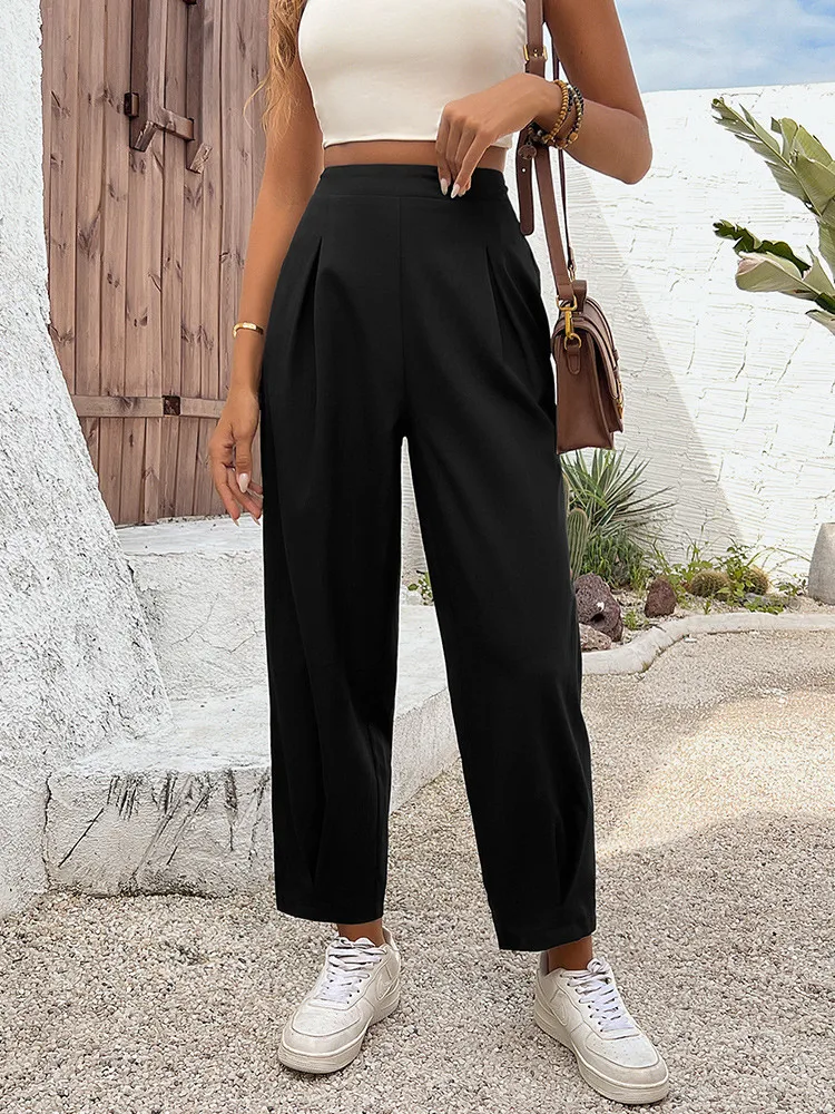 Fashion Casual Cropped Pants For Women  Anti-wrinkle Leisure Style Draped Suit Trousers Cone Shape  Summer Long Pants CHEAP SALE