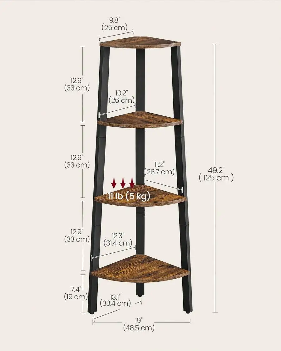 Shelf Stand, 4-Tier Bookshelf, Industrial Ladder Shelf, Plant Stand Display Shelf For Living Room, Office, Kitchen, Rustic Brown