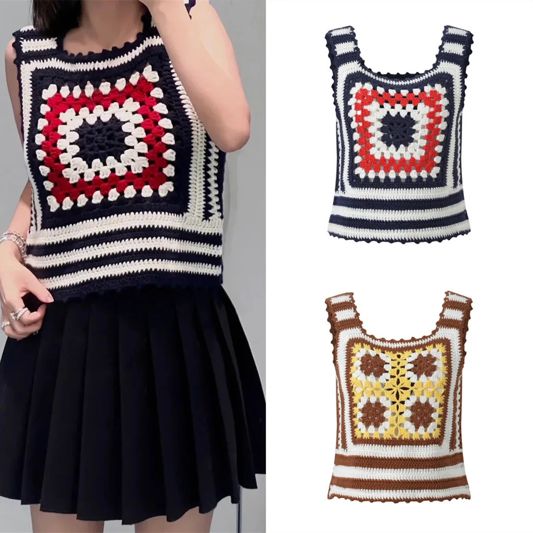 

High-End European Sle Sweet Knitted Hollow out Hook Flower Design Svel Vest Outerwear Bridesmaid's Dr Top