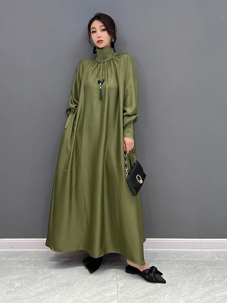 The spring of 2023 the new dresses silk long sleeve turtleneck dress luxuriant dress fashion temperament loose big yards