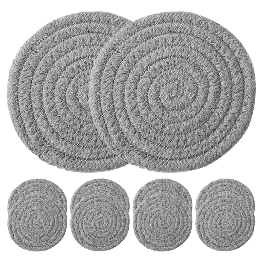 

10 Pcs Cotton Coaster Delicate Pot Mat Woven Placemats 12cm Table Mats Decorative Cup Mats Gray