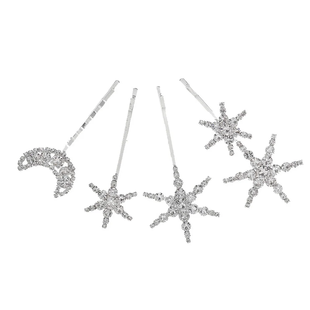 

4 Pcs Full Moon Clip Alloy Hair Clips Creative Rhinestones Novel Barrettes Exquisite Craftsmanship High Toughness Good Heat