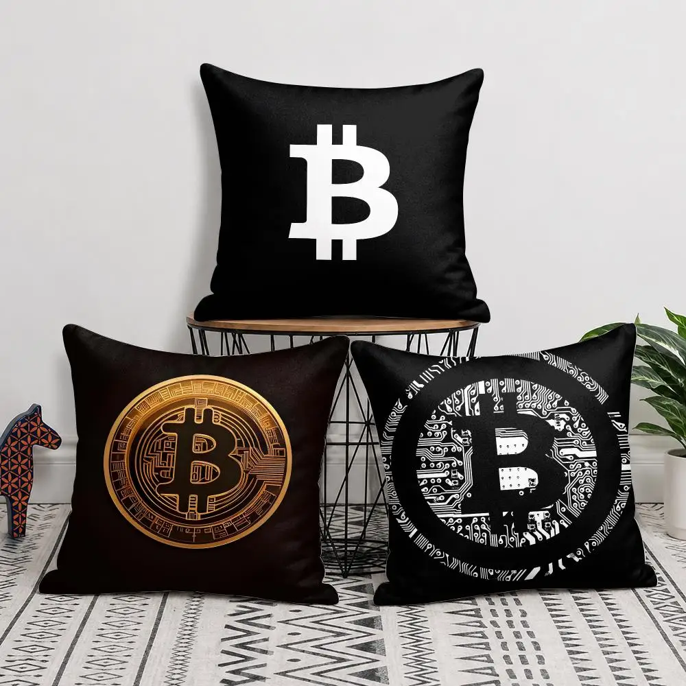 B-Bitcoin Cryptocurrency Btc Cushion Cover Double-Sided Plush Sofa Pillow Covers Organic Breathable Invisible Zipper