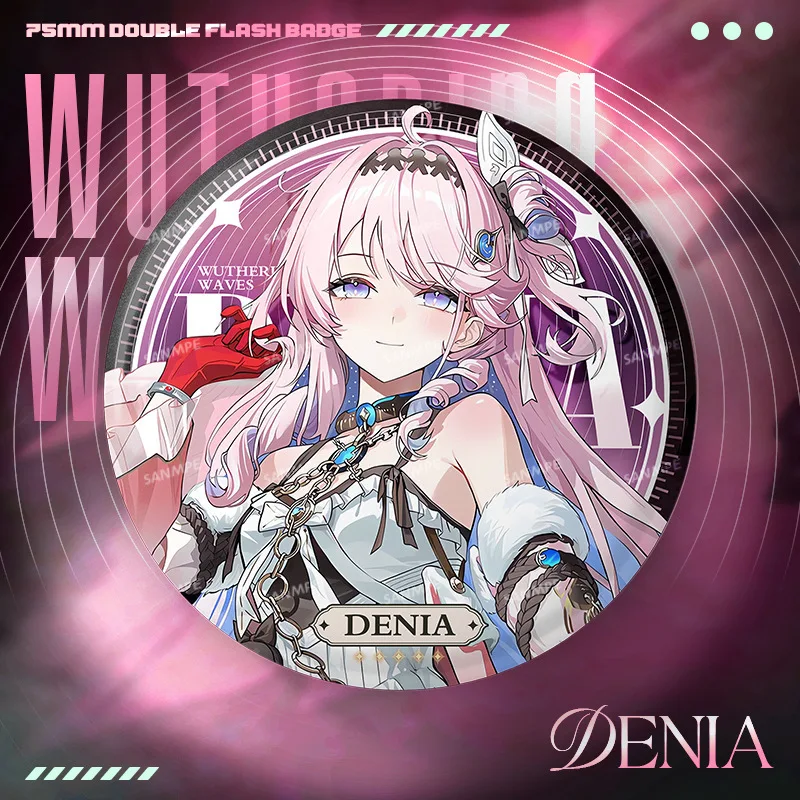 

New Wuthering Waves 75MM Laser Brooch Denia Aemeath Hiyuki Badge Pin Cartoon Anime Game Cosplay Jewelry Cute Gift