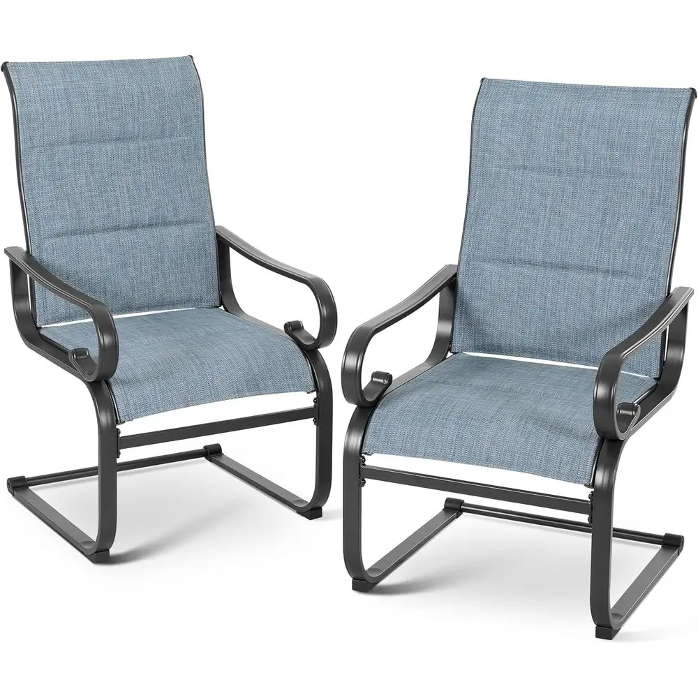 

2 Padded Textilene Outdoor Dining Chairs with Curved Armrests - Powder Coated Metal, Ideal for Patio, Garden, Poolside in Blue a