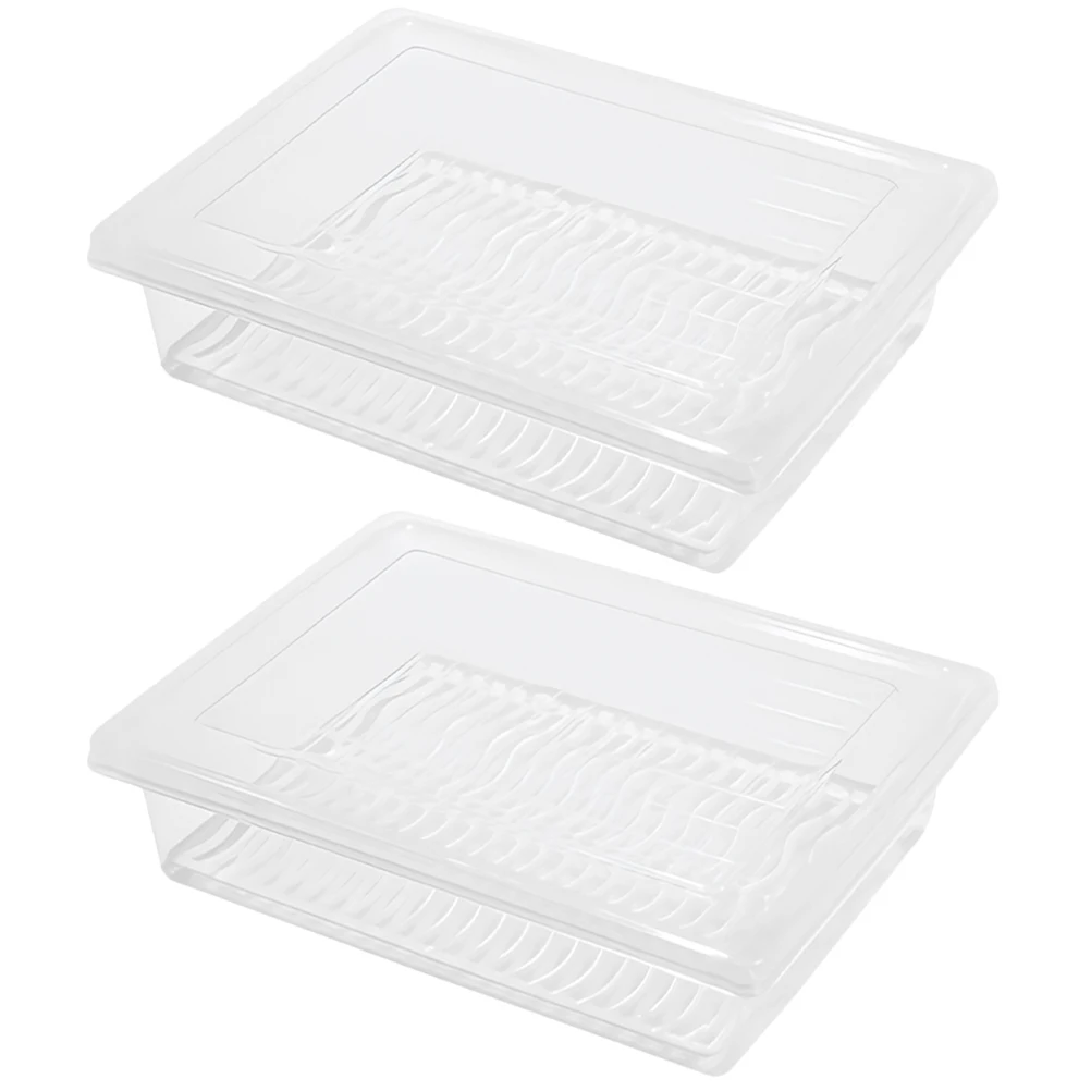 

2pcs Fridge Food Storage Containers Drain Plates Airtight Keepers For Bacon Cheese Shrimp Clear Boxes Vegetable Fruit Holders