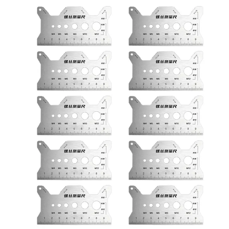 AB11-Thread Checker Screw Measurement Ruler 10PCS Stainless Steel Caliper Metric Gauge Tool For Measuring Screw Pitch
