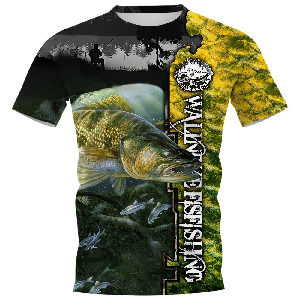 Men's Tee Shirt Summer Carp Fishing 3D Print Clothes For Men Outdoor Catfish Loose Short Sleeve Casual Street Clothing Tops