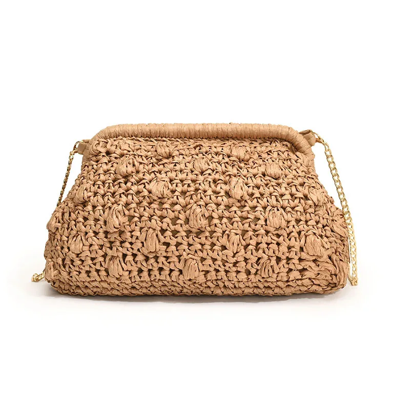 

New Handwoven Straw Rattan Half-Moon Beach Handbag Fashionable and Casual Shell Bag Women's Shoulder Bag with Excellent Texture