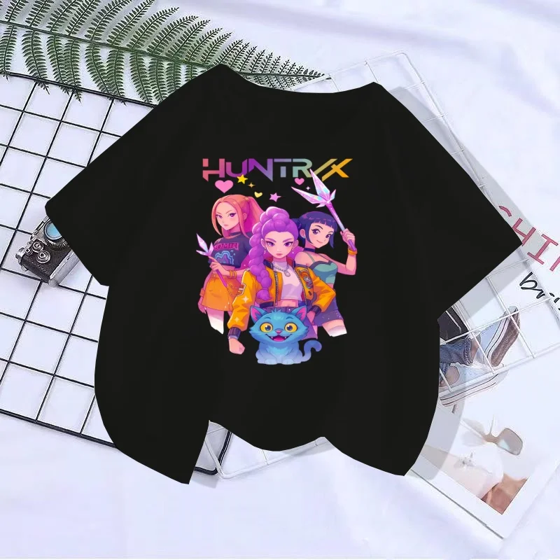 

2025 Summer Kpop Demon Hunters T Shirt Kids Cartoon Anime Meme Print Clothes Round Neck Basic Boys Tops Casual Shirts Gift