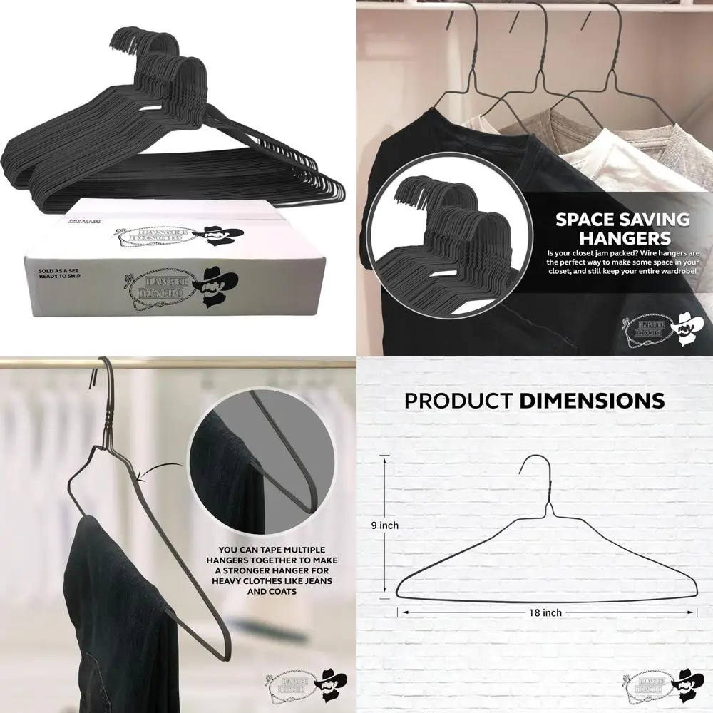 

Набор из 50 металлических вешалок для рубашек, брюк, юбок, 18 дюймов - компактные, нескользящие, ультратонкие стальные вешалки (черные)