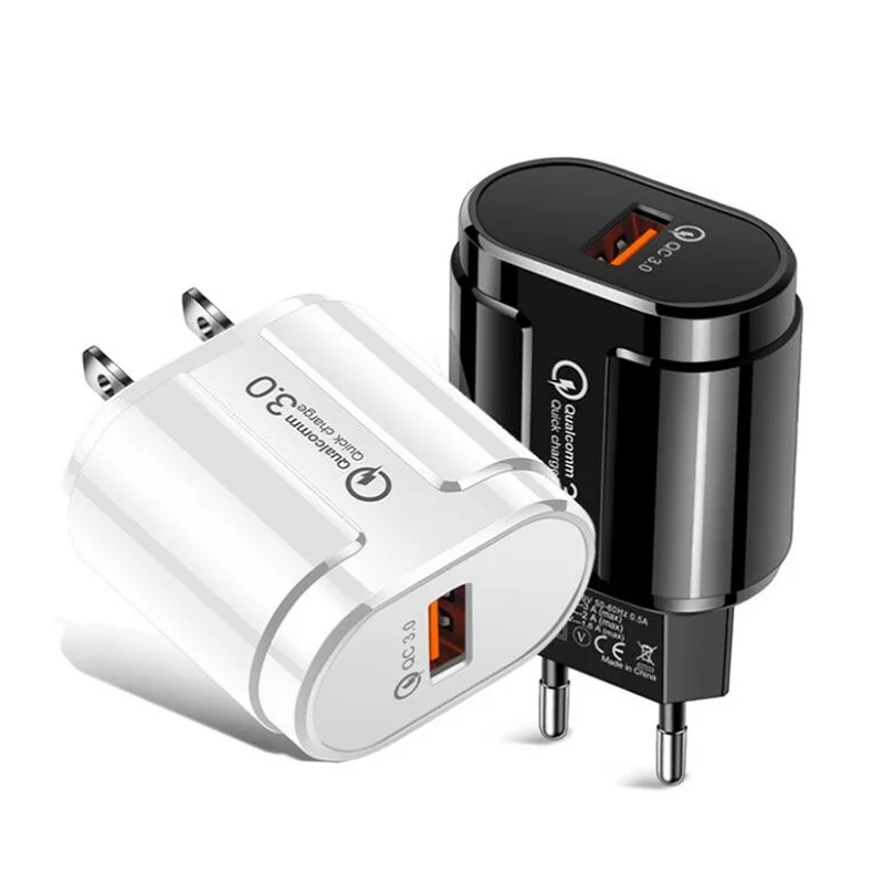 100PCs/Lot USB Charger Fast Charge QC 3.0 Wall Charging For iPhone 13 12 Samsung Xiaomi Mobile Phone EU US Plug Travel Adapter