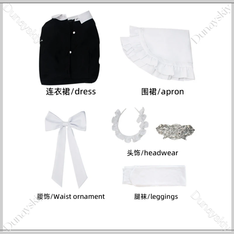 Frieren Cosplay Philon Maid Outfit Cosplay Costume Classic Black White Maid Dress Included Headwear Earrings Elf Ears Leggings view 6
