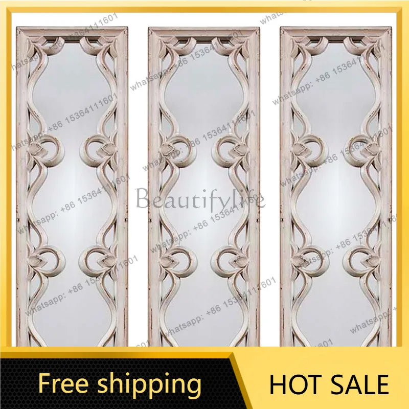 XX. Living room corridor wall-mounted medieval mirror New Chinese wooden frame carved mirror
