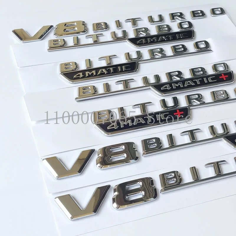 2017 Chrome Flat Letters Turbo V8 Biturbo 4matic Plus ABS Emblem for Car Fender Side Nameplate Logo Sticker