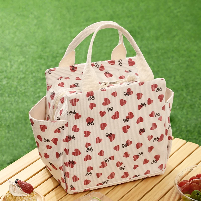 Cord-Lunchtasche, wärmeisolierend, Lunchbox, Aufbewahrung, Handtasche, multifunktional, für Kinder, Schule, Kühltasche, Picknick, Lebensmittelbeutel – Detail 4