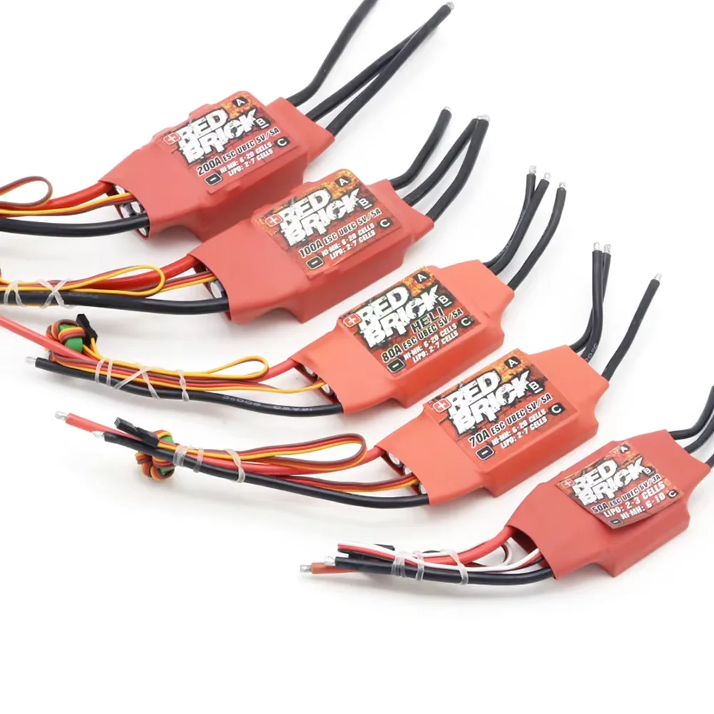 وحدة تحكم إلكترونية في السرعة ESC بدون فرش من الطوب الأحمر لطائرة RC FPV Multicopter بدون طيار 50A-200A 5V/3A 5V/5A BEC مادة بلاستيكية