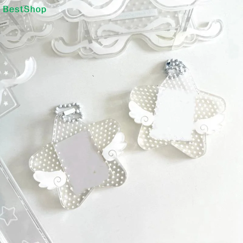 〔Y〕Angel Wing Star Acrylic Photocard Holder Transparent Dot Pattern Kpop Photo Keychain Mini Idol Card Display Case