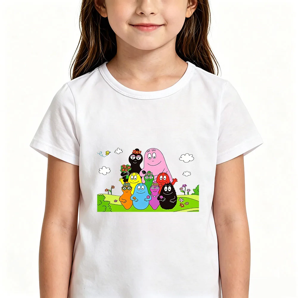 

Barbapapa Cartoon Print Children's T-shirt 100%CottonTees 2-12Y Boys Girls Kawaii Short Sleeve Casual Kids Tops Summer Toddler