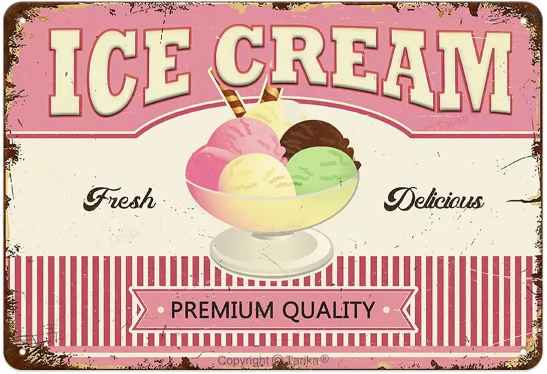 Letrero Metálico Vintage de Helado, Decoración de Pared para Heladería, Tienda de Bebidas Frías, Hogar, Cocina, Bar, Restaurante, Cafetería