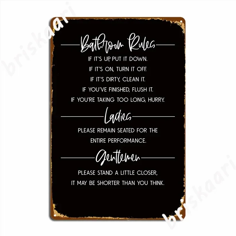 Funny Bathroom Rules Metal Sign Plaques Funny Wall Cave Wall Tin Sign Poster