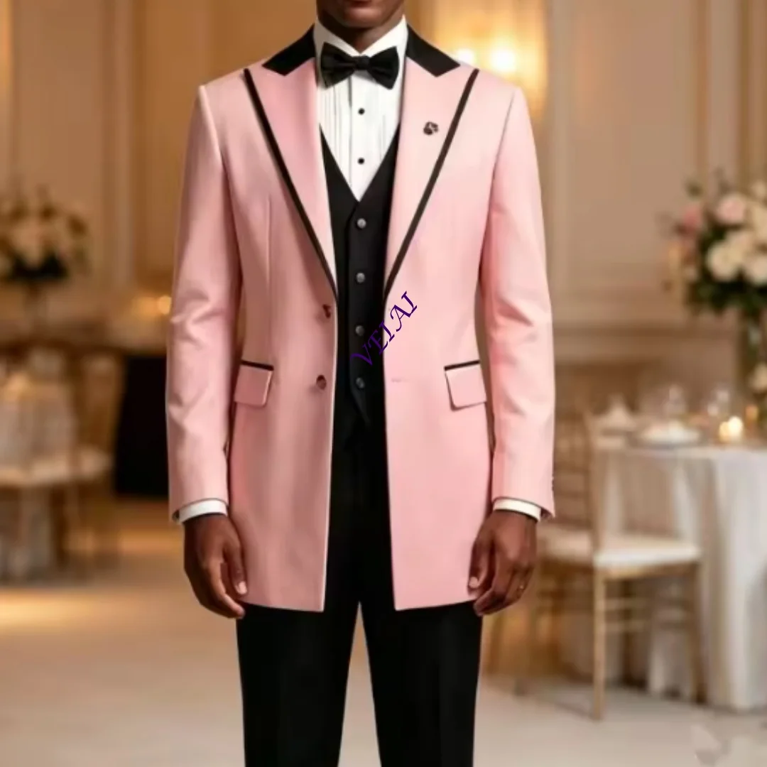 Customized Three‑Pieces Long Suits for Men Peak Lapel Formal Wedding Tuxedo Groom Suit Separates for Prom Evening Blazer Vest Pa