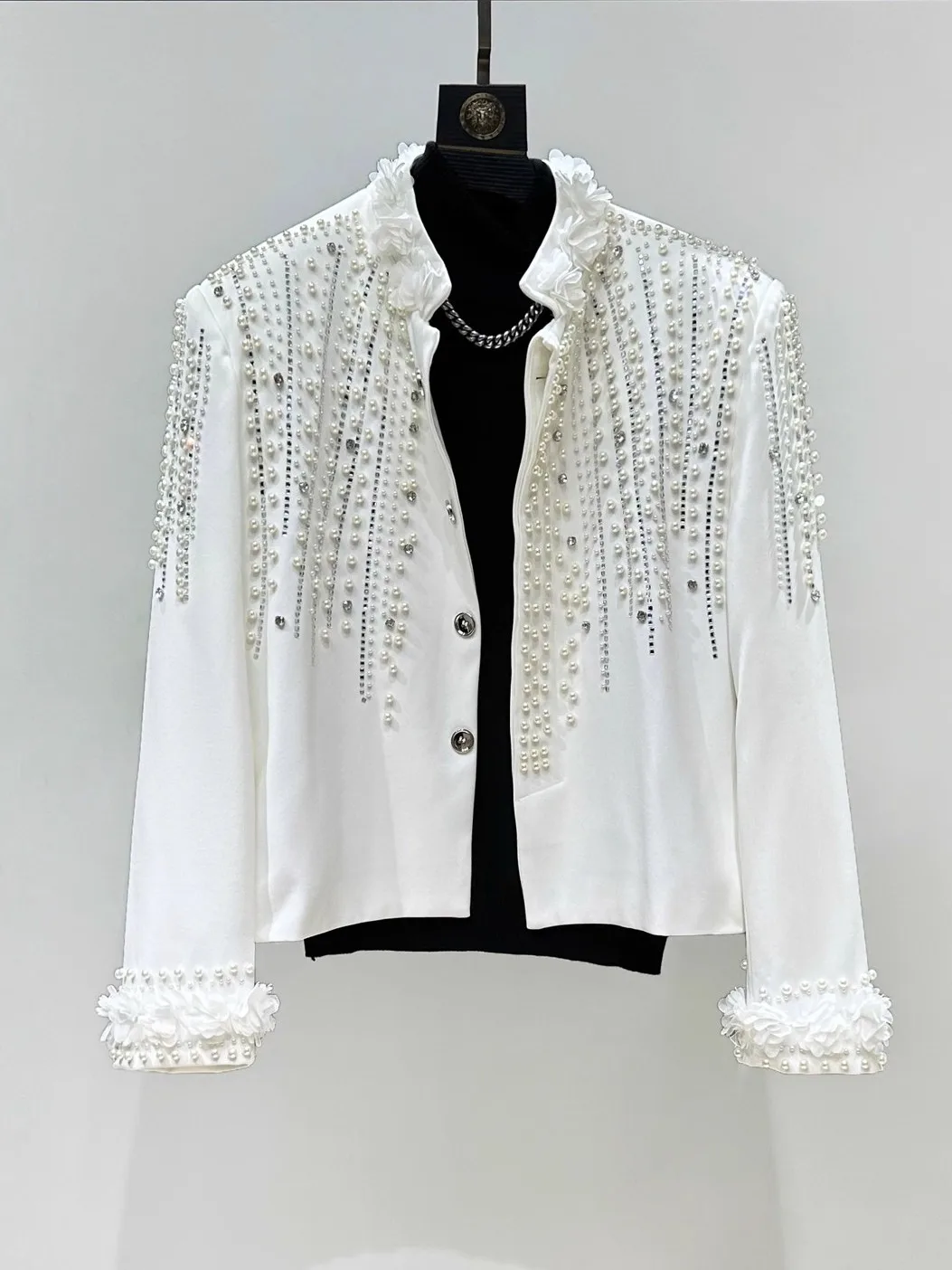

Autumn Winter Stage Sle Heavy Embellied Diamond Men's Jaet Personali Design Loose Fit Outerwear Faionable Youth