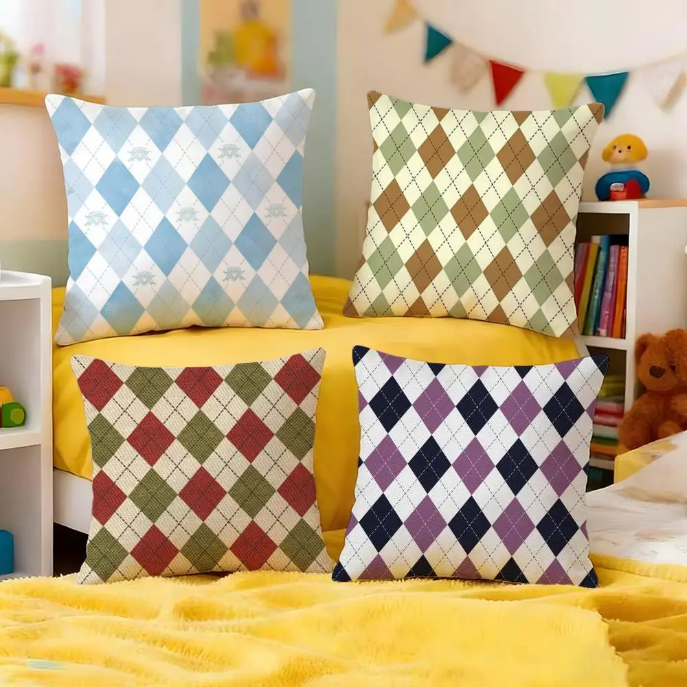 Argyle Cushion Cover Premium Soft Pillowcase Skin-Friendly Breathable Multi-Purpose for Home Office Travel