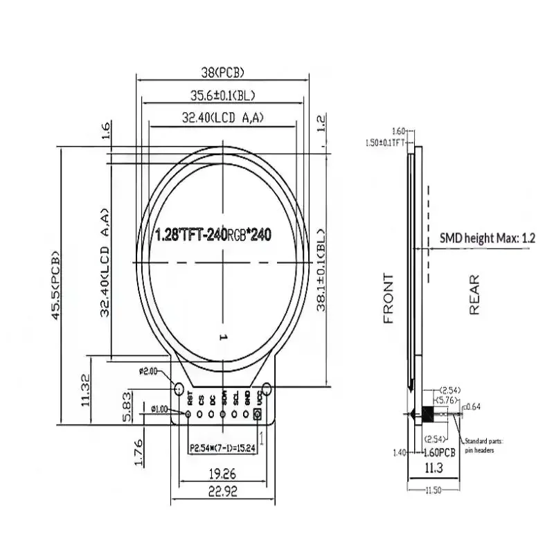 TFT Display 1.28 Inch TFT LCD Display Module Round RGB 240*240 GC9A01 Driver 4 Wire SPI Interface 240x240 PCB For Arduino