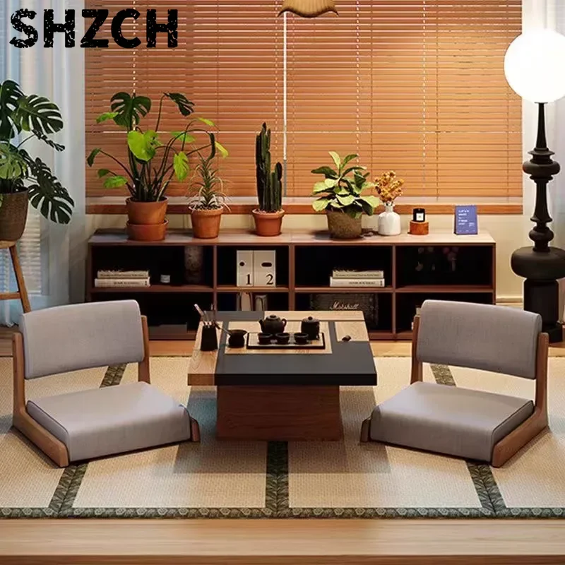 Solid Wood Floor Chair Backrest Tatami Seat for Bed & Window Sill Legless Japanese Style Lounger Low Profile Living Room Chairs
