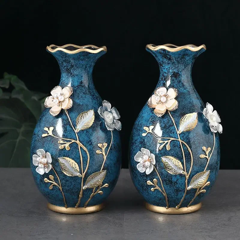 Ceramic vase 3D Stereoscopic dried flowers arrangement wobble plate living room entrance ornaments home decorations