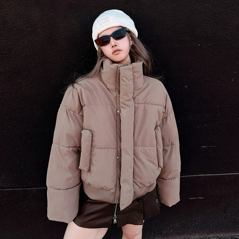 الاتجاه الأمريكي سترات قصيرة النساء Y2K الهيب هوب الوقوف طوق أسفل سترة قطن شتاء جديد المتخصصة تصميم رشاقته مبطن ملابس خارجية #1