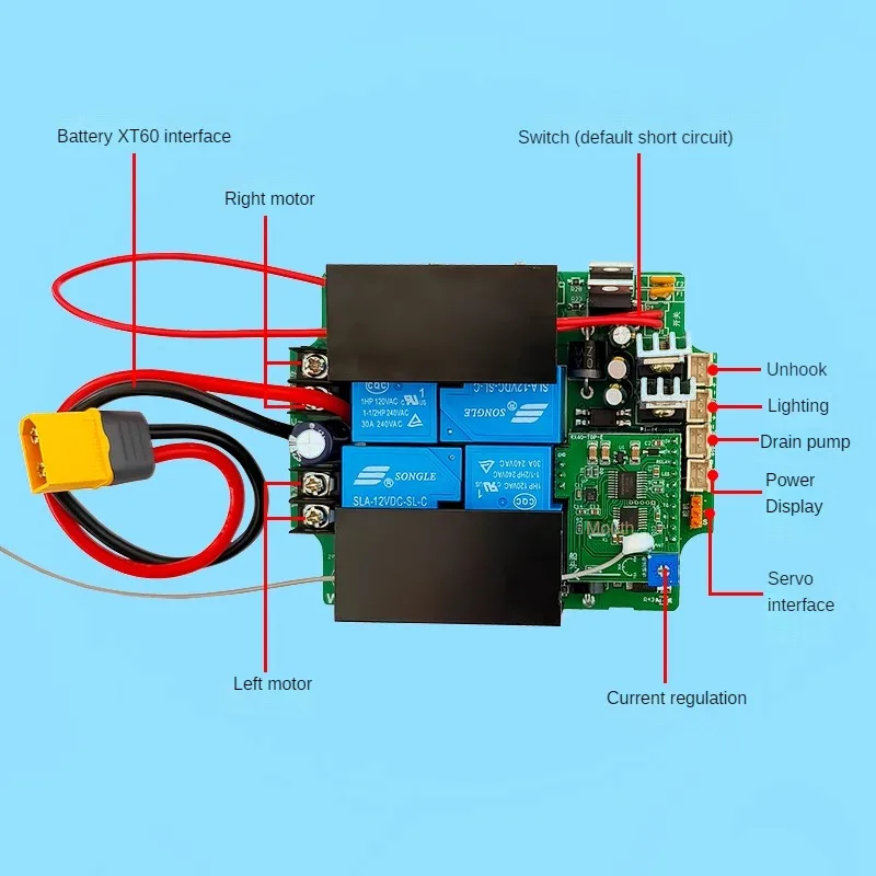 RX40E 12V 24V 40A Gyro Radio Transmitter Remote Control 500M Foldable Antenna+Mainboard+Waterproof Case for Dragnet Boat