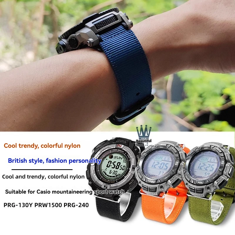 

for Casio PRG-240 PRG-130Y/T PRW-1500 PRG-130 Climbing Nylon Canvas Waterproof Strap and Tool Sports Strap Accessories